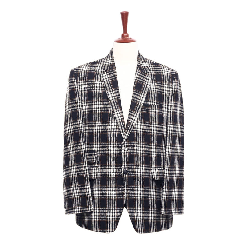 Mens Blazer Plaid Wool Black White Brown Formal Jacket Wedding Sport Coat 48R