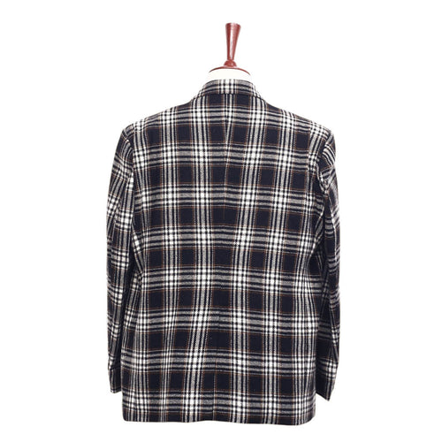 Mens Blazer Plaid Wool Black White Brown Formal Jacket Wedding Sport Coat 48R