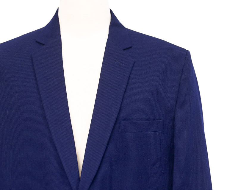 Mens Blazer Navy Blue Textured Cotton Dress Formal Jacket Wedding Sport Coat 48R