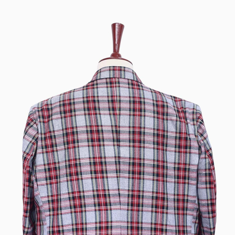 Mens Blazer Tartan Plaid Gray Red Dress Formal Jacket Wedding Sport Coat 48R