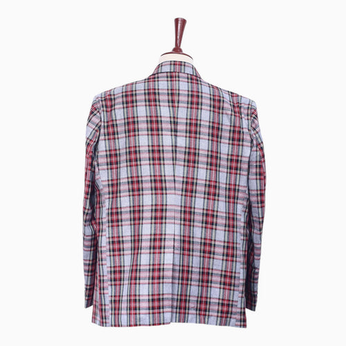 Mens Blazer Tartan Plaid Gray Red Dress Formal Jacket Wedding Sport Coat 48R