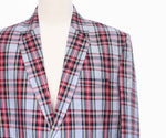 Mens Blazer Tartan Plaid Gray Red Dress Formal Jacket Wedding Sport Coat 48R