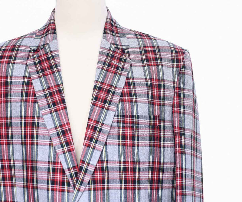 Mens Blazer Tartan Plaid Gray Red Dress Formal Jacket Wedding Sport Coat 48R