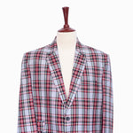 Mens Blazer Tartan Plaid Gray Red Dress Formal Jacket Wedding Sport Coat 48R