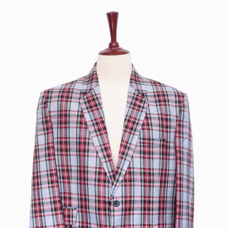 Mens Blazer Tartan Plaid Gray Red Dress Formal Jacket Wedding Sport Coat 48R