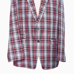 Mens Blazer Tartan Plaid Gray Red Dress Formal Jacket Wedding Sport Coat 48R
