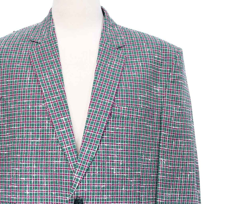 Mens Blazer Plaid Check Green Pink Cotton Formal Jacket Wedding Sport Coat 48R