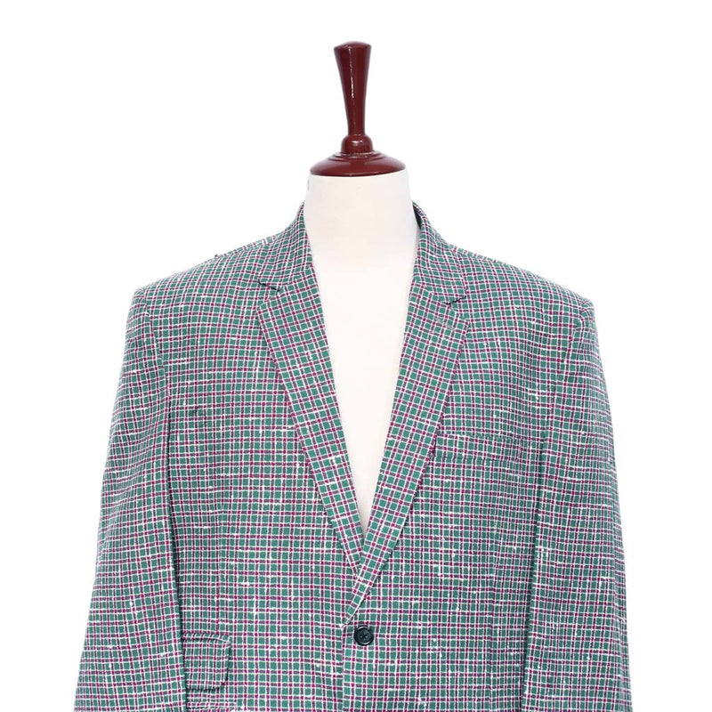Mens Blazer Plaid Check Green Pink Cotton Formal Jacket Wedding Sport Coat 48R
