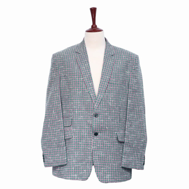 Mens Blazer Plaid Check Green Pink Cotton Formal Jacket Wedding Sport Coat 48R