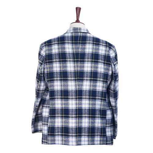 Mens Blazer Tartan Plaid 100% Wool Blue Green Ivory Formal Jacket Sport Coat 48R