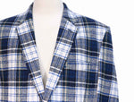 Mens Blazer Tartan Plaid 100% Wool Blue Green Ivory Formal Jacket Sport Coat 48R
