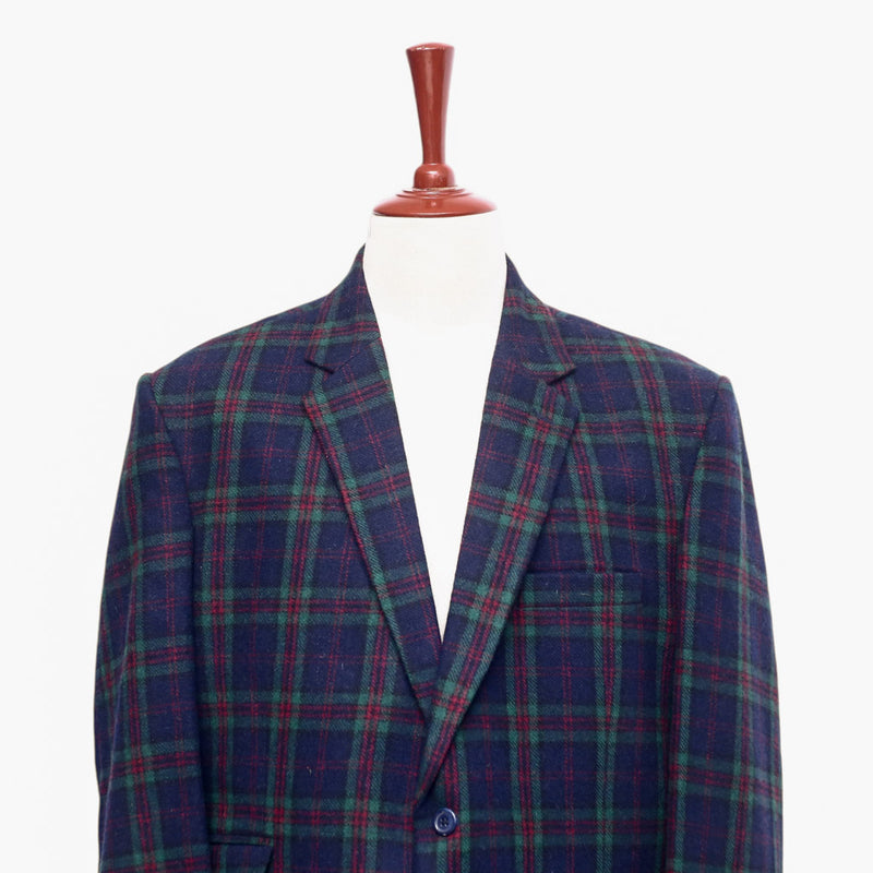 Mens Blazer Plaid 100% Wool Blue Green Red Dress Formal Jacket Sport Coat 48R