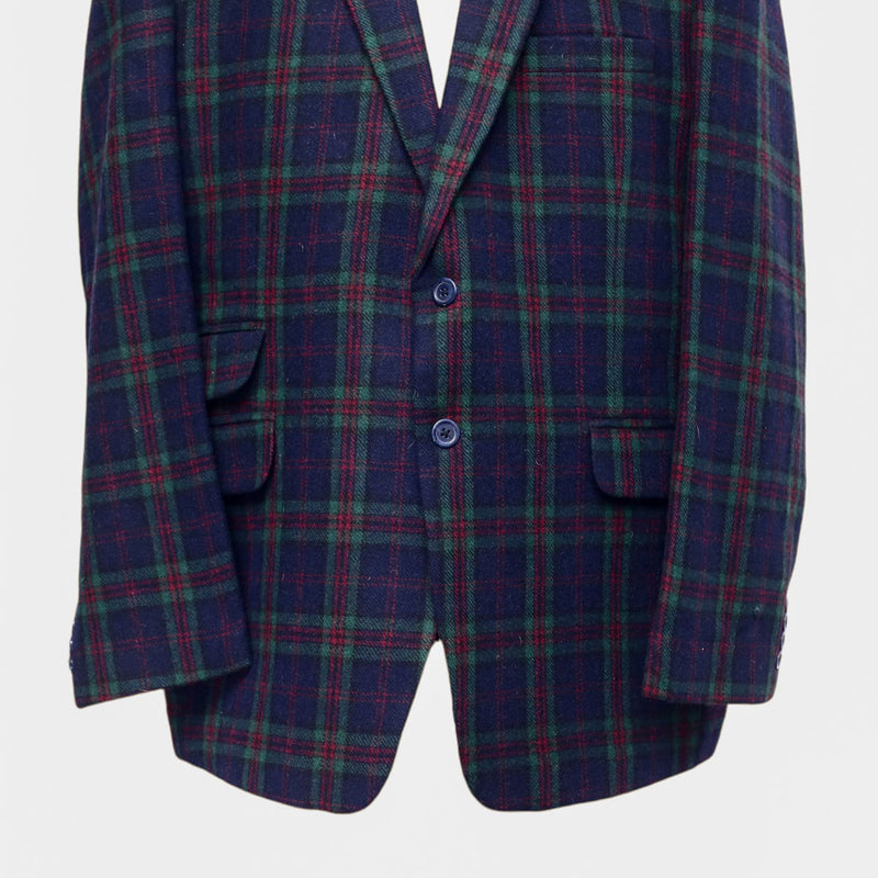 Mens Blazer Plaid 100% Wool Blue Green Red Dress Formal Jacket Sport Coat 48R