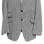 Mens Blazer Gray Herringbone 100% Wool Dress Formal Suit Jacket Sport Coat 48R