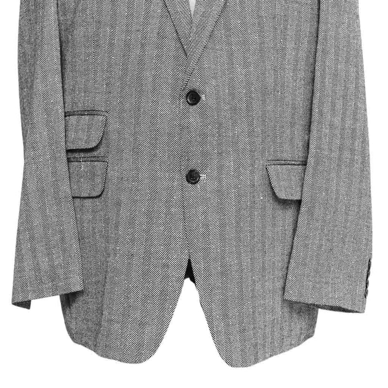 Mens Blazer Gray Herringbone 100% Wool Dress Formal Suit Jacket Sport Coat 48R
