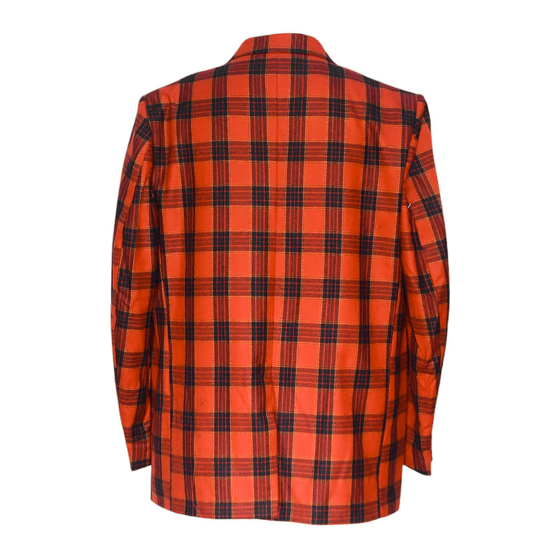 Mens Blazer Plaid Orange Black Wool Dress Formal Jacket Wedding Sport Coat 46R