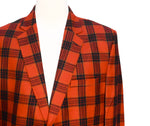 Mens Blazer Plaid Orange Black Wool Dress Formal Jacket Wedding Sport Coat 46R