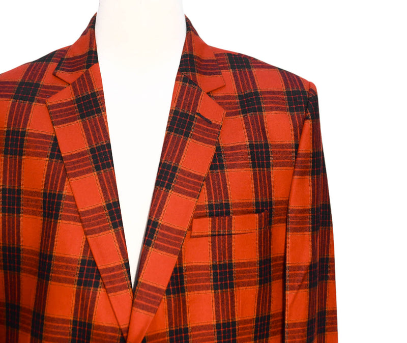 Mens Blazer Plaid Orange Black Wool Dress Formal Jacket Wedding Sport Coat 46R