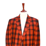 Mens Blazer Plaid Orange Black Wool Dress Formal Jacket Wedding Sport Coat 46R