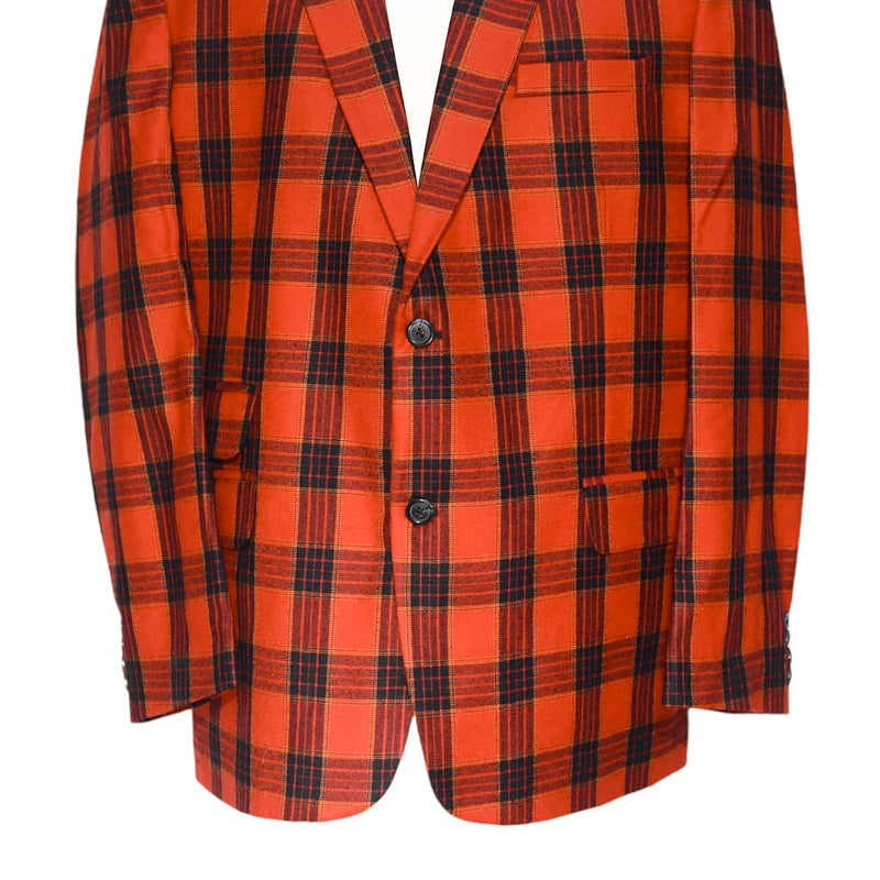 Mens Blazer Plaid Orange Black Wool Dress Formal Jacket Wedding Sport Coat 46R