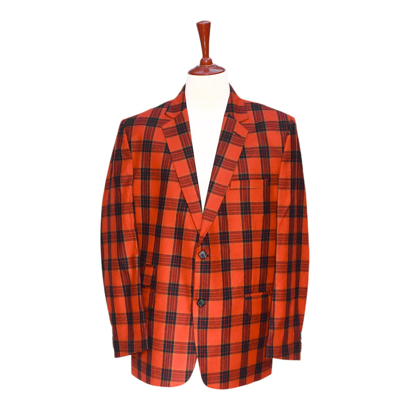 Mens Blazer Plaid Orange Black Wool Dress Formal Jacket Wedding Sport Coat 46R