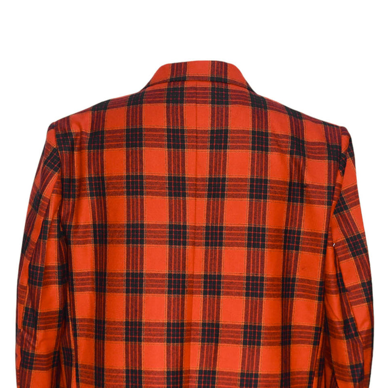 Mens Blazer Plaid Orange Black Wool Dress Formal Jacket Wedding Sport Coat 46R