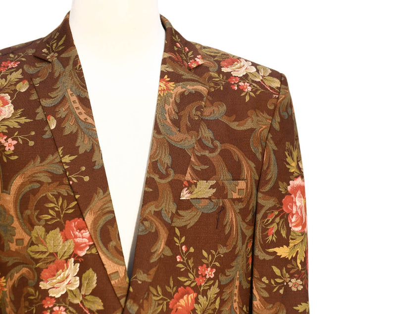 Mens Blazer Floral Brown Green Pink Formal Party Jacket Wedding Sport Coat 42R