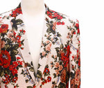 Mens Blazer Floral Beige Red Roses Dress Formal Jacket Wedding Sport Coat 42R