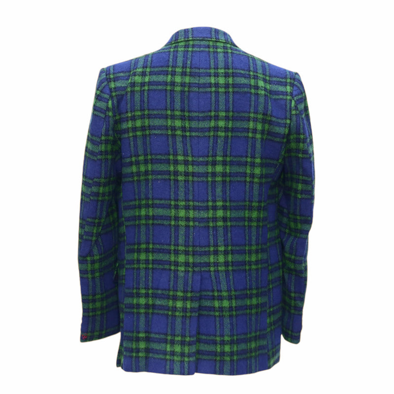Mens Blazer Plaid Blue Green Lambswool Lined Party Jacket Wedding Sport Coat 42R