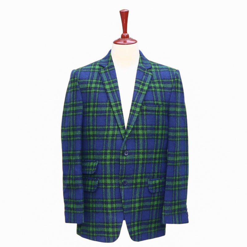 Mens Blazer Plaid Blue Green Lambswool Lined Party Jacket Wedding Sport Coat 42R