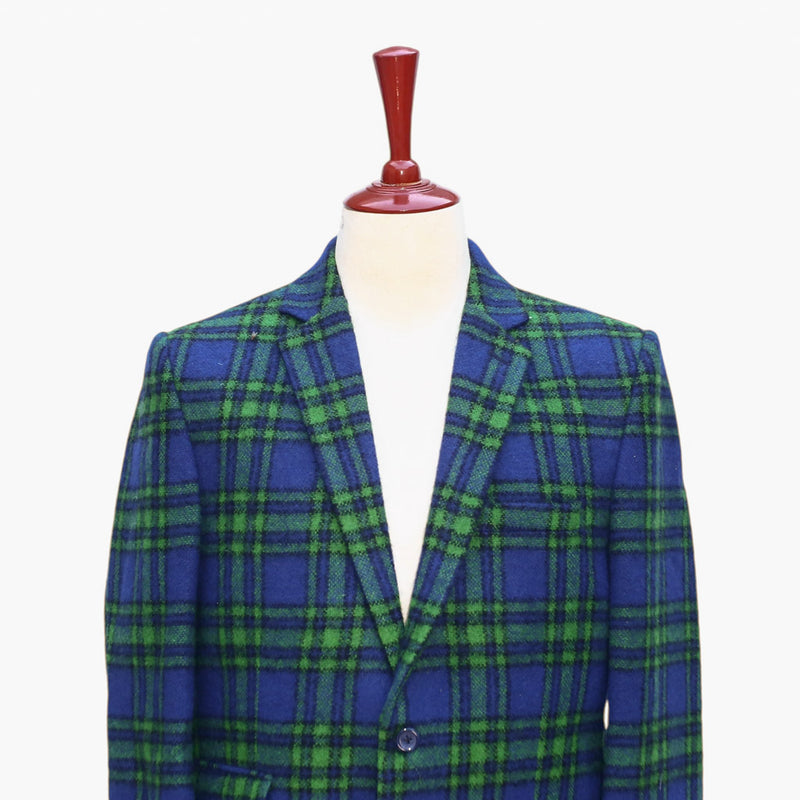 Mens Blazer Plaid Blue Green Lambswool Lined Party Jacket Wedding Sport Coat 42R
