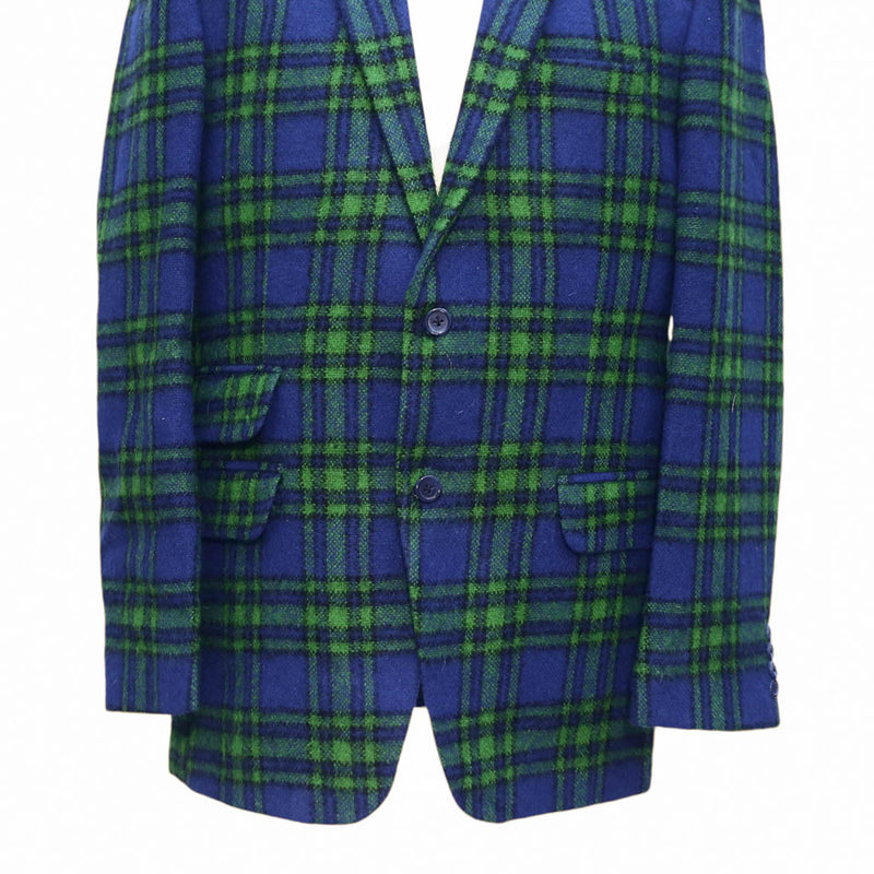 Mens Blazer Plaid Blue Green Lambswool Lined Party Jacket Wedding Sport Coat 42R