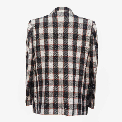 Mens Blazer Plaid Black Ivory Orange Wool Formal Jacket Wedding Sport Coat 46R
