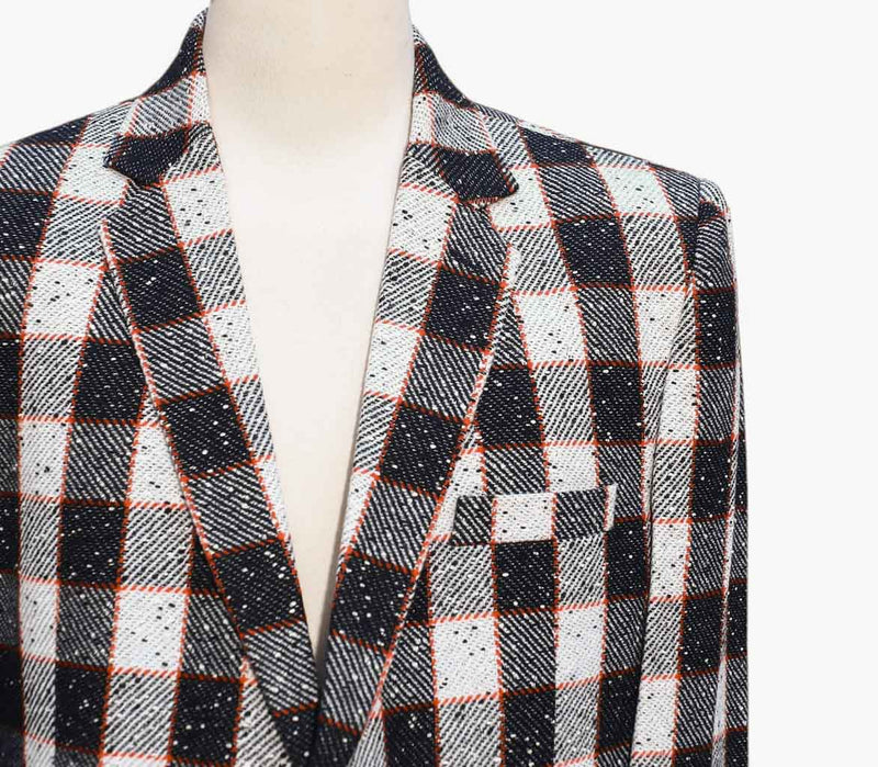 Mens Blazer Plaid Black Ivory Orange Wool Formal Jacket Wedding Sport Coat 46R
