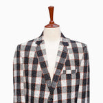 Mens Blazer Plaid Black Ivory Orange Wool Formal Jacket Wedding Sport Coat 46R
