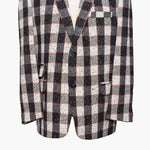 Mens Blazer Plaid Black Ivory Orange Wool Formal Jacket Wedding Sport Coat 46R