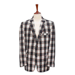 Mens Blazer Plaid Black Ivory Orange Wool Formal Jacket Wedding Sport Coat 46R