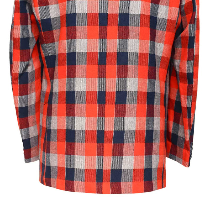 Mens Blazer Plaid Check Orange Blue Gray Formal Jacket Wedding Sport Coat 42R