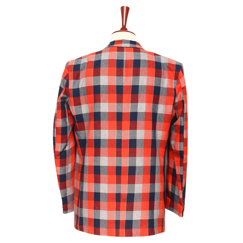 Mens Blazer Plaid Check Orange Blue Gray Formal Jacket Wedding Sport Coat 42R