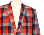 Mens Blazer Plaid Check Orange Blue Gray Formal Jacket Wedding Sport Coat 42R