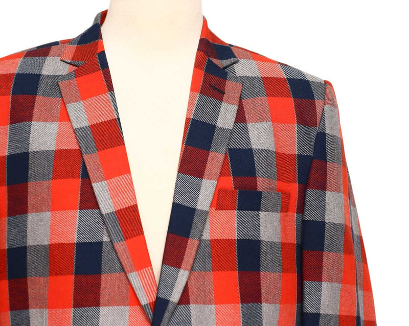Mens Blazer Plaid Check Orange Blue Gray Formal Jacket Wedding Sport Coat 42R