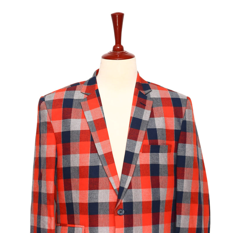Mens Blazer Plaid Check Orange Blue Gray Formal Jacket Wedding Sport Coat 42R