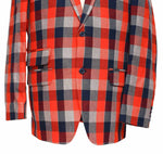 Mens Blazer Plaid Check Orange Blue Gray Formal Jacket Wedding Sport Coat 42R