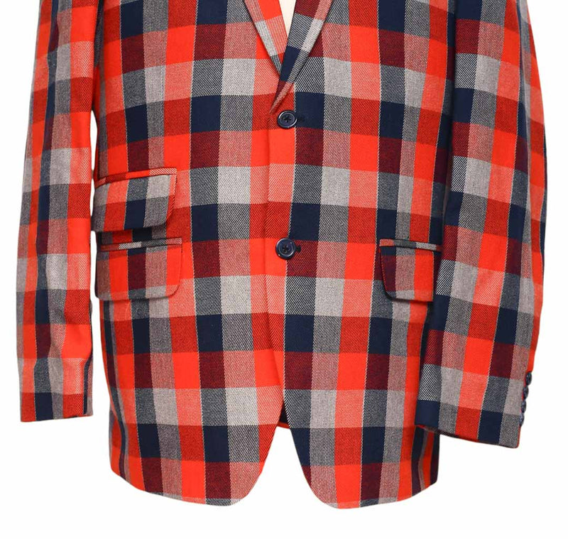 Mens Blazer Plaid Check Orange Blue Gray Formal Jacket Wedding Sport Coat 42R