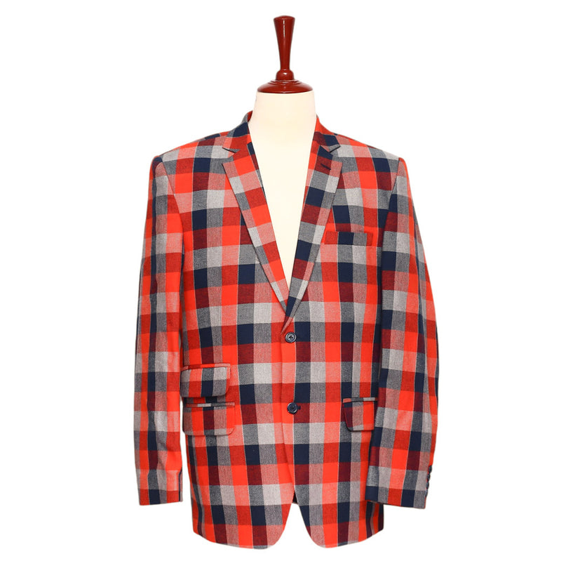 Mens Blazer Plaid Check Orange Blue Gray Formal Jacket Wedding Sport Coat 42R