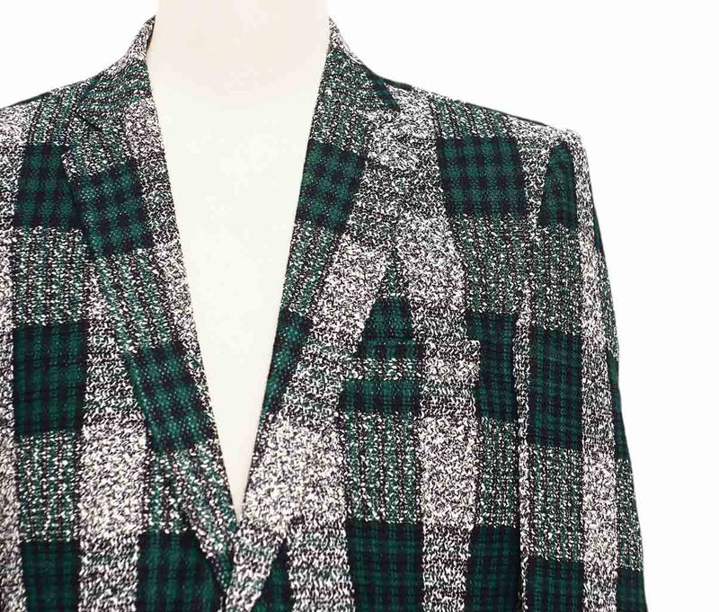 Mens Blazer Plaid Green Black White Dress Formal Jacket Wedding Sport Coat 42R