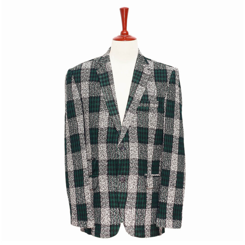 Mens Blazer Plaid Green Black White Dress Formal Jacket Wedding Sport Coat 42R