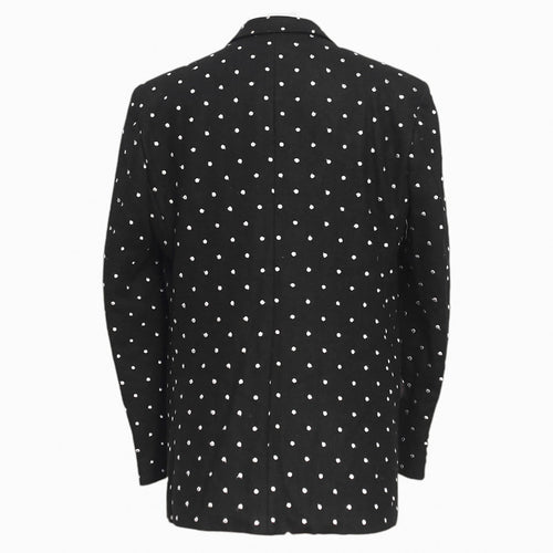 Mens Blazer Black Gray Polka Dot Embroidered Dress Formal Jacket Sport Coat 42R