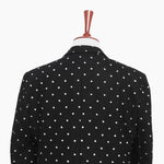 Mens Blazer Black Gray Polka Dot Embroidered Dress Formal Jacket Sport Coat 42R