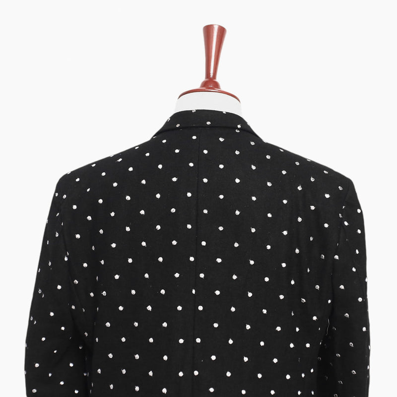Mens Blazer Black Gray Polka Dot Embroidered Dress Formal Jacket Sport Coat 42R
